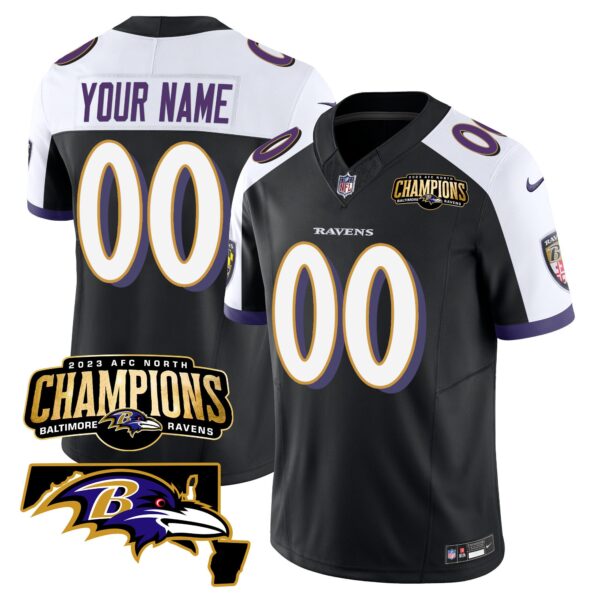 Baltimore Ravens 2023 AFC North Champions Maryland Patch Vapor Limited Custom Jersey - All Stitched - Black Alternate