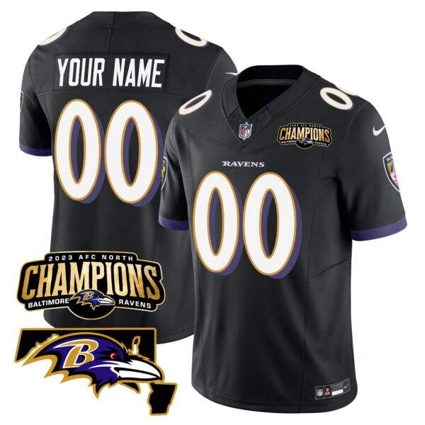 Baltimore Ravens 2023 AFC North Champions Maryland Patch Vapor Limited Custom Jersey - All Stitched - Black