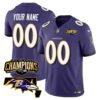 Baltimore Ravens 2023 AFC North Champions Maryland Patch Vapor Limited Custom Jersey - All Stitched - Purple