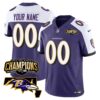 Baltimore Ravens 2023 AFC North Champions Maryland Patch Vapor Limited Custom Jersey - All Stitched - Purple Alternate