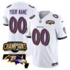 Baltimore Ravens 2023 AFC North Champions Maryland Patch Vapor Limited Custom Jersey - All Stitched - White