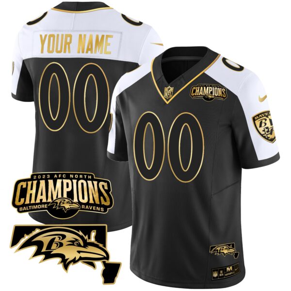 Baltimore Ravens 2023 AFC North Champions Maryland Patch Vapor Limited Custom Jersey - All Stitched - Alternate