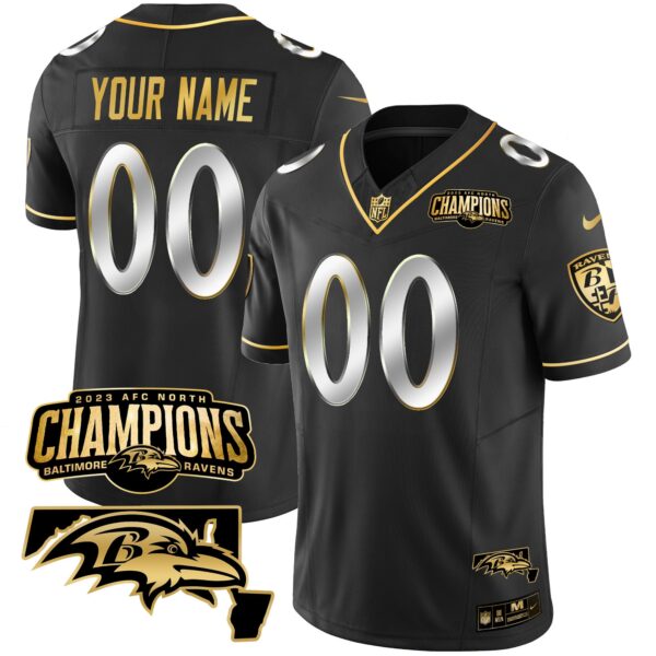 Baltimore Ravens 2023 AFC North Champions Maryland Patch Vapor Limited Custom Jersey - All Stitched - Black Limited
