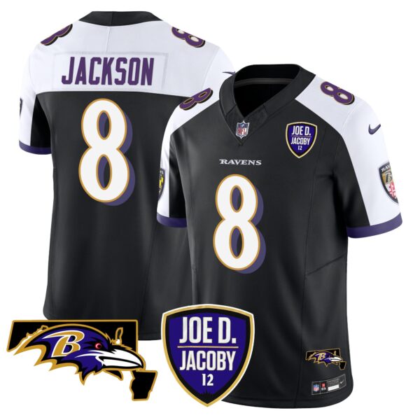 Baltimore Ravens Lamar Jackson Joe D. Jacoby Patch Vapor Limited Jersey - All Stitched - Black Alternate