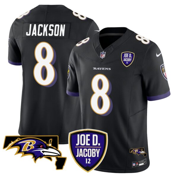Baltimore Ravens Lamar Jackson Joe D. Jacoby Patch Vapor Limited Jersey - All Stitched - Black