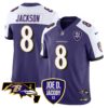 Baltimore Ravens Lamar Jackson Joe D. Jacoby Patch Vapor Limited Jersey - All Stitched - Purple Alternate