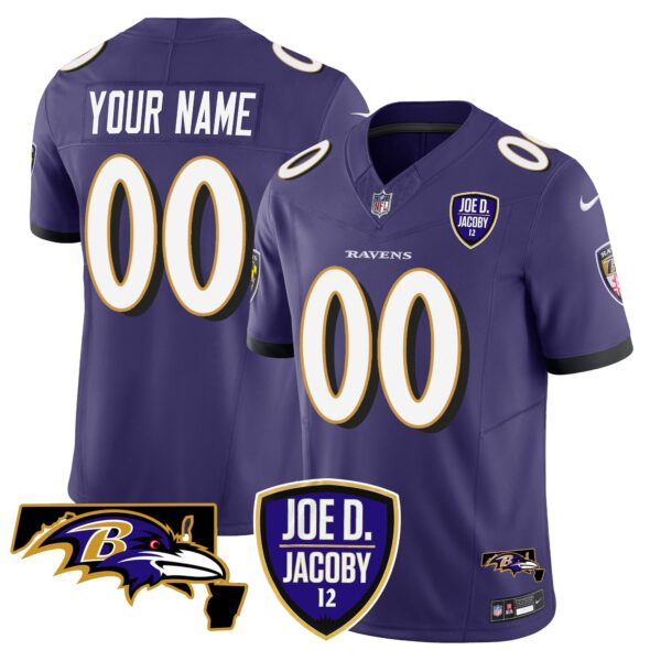 Baltimore Ravens Lamar Jackson Joe D. Jacoby Patch Vapor Limited Jersey - All Stitched - Purple