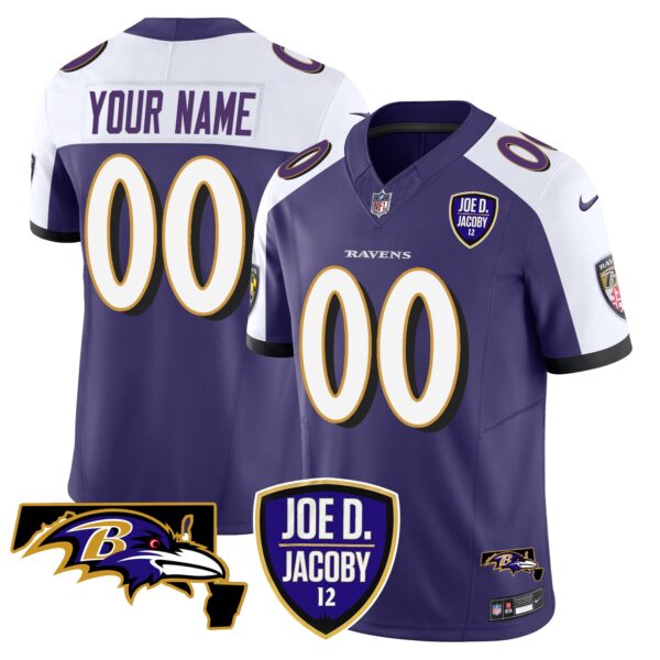 Baltimore Ravens Lamar Jackson Joe D. Jacoby Patch Vapor Limited Jersey - All Stitched - Purple Alternate