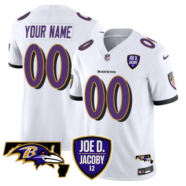 Baltimore Ravens Lamar Jackson Joe D. Jacoby Patch Vapor Limited Jersey - All Stitched - White