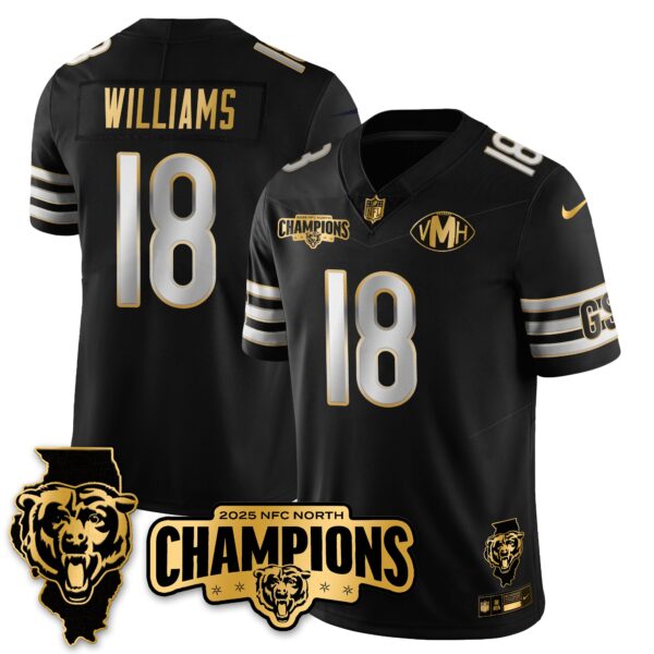 Chicago Bears Caleb Williams 2025 NFC North Division Champions Vapor Limited Gold Jersey - All Stitched - Black Limited