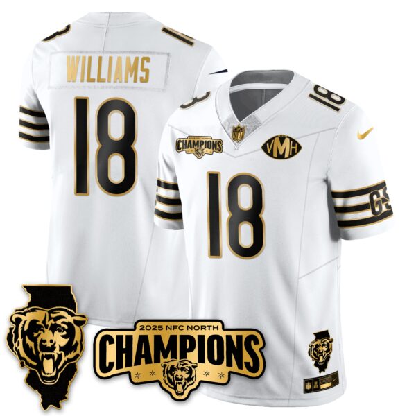 Chicago Bears Caleb Williams 2025 NFC North Division Champions Vapor Limited Gold Jersey - All Stitched - White Gold