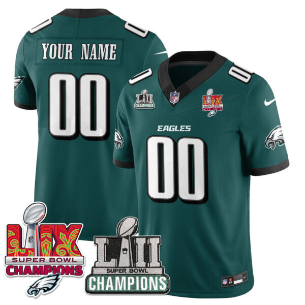 Philadelphia Eagles Super Bowl LIX Champions Custom Jersey - All Stitched - Midnight Green