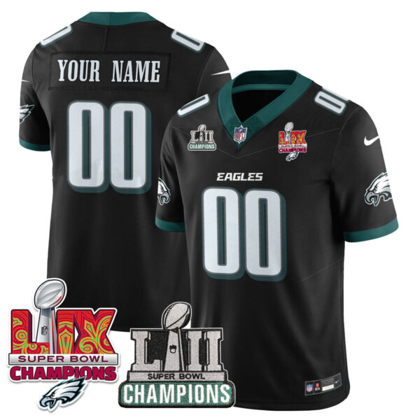 Philadelphia Eagles Super Bowl LIX Champions Custom Jersey - All Stitched - Black