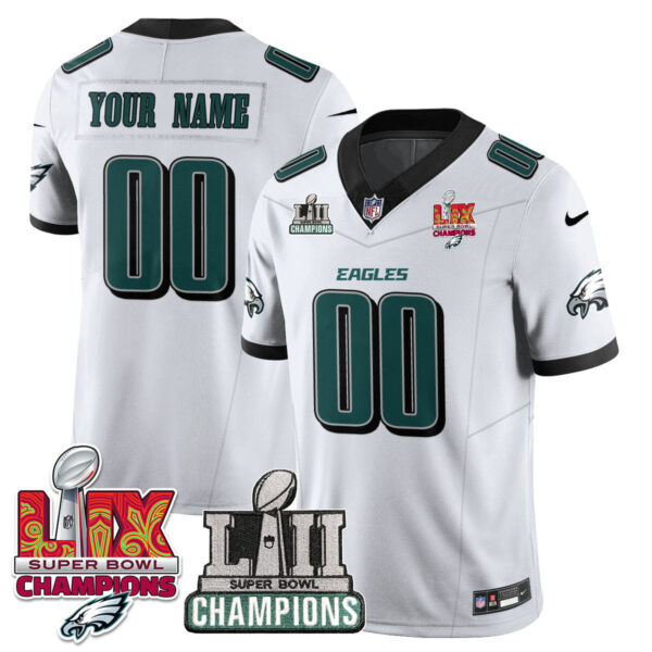 Philadelphia Eagles Super Bowl LIX Champions Custom Jersey - All Stitched - White