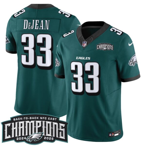 Philadelphia Eagles Cooper DeJean 'Back To Back' 2024/25 NFC East Division Champions Vapor Limited Jersey - All Stitched - Midnight Green