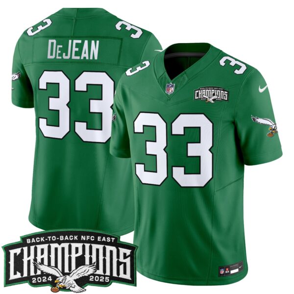Philadelphia Eagles Cooper DeJean 'Back To Back' 2024/25 NFC East Division Champions Vapor Limited Jersey - All Stitched - Kelly Green