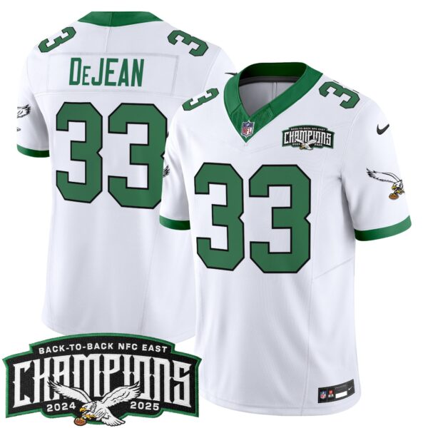 Philadelphia Eagles Cooper DeJean 'Back To Back' 2024/25 NFC East Division Champions Vapor Limited Jersey - All Stitched - Kelly White