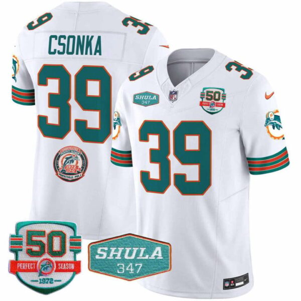 Miami Dolphins Larry Csonka Jersey - All Stitched - White