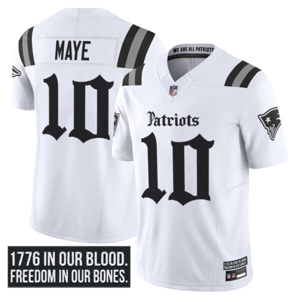 New England Patriots Drake Maye 'Gothic Revolution Edition' Vapor Limited Jersey - All Stitched - White