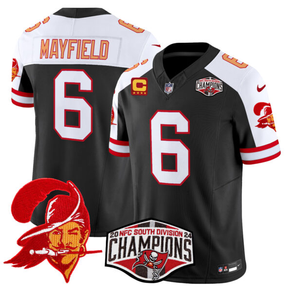 Tampa Bay Buccaneers Baker Mayfield 2024 NFC South Division Champions Patch Vapor Limited Jersey - All Stitched - Black Alternate