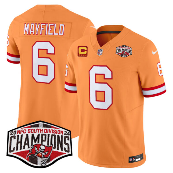 Tampa Bay Buccaneers Baker Mayfield 2024 NFC South Division Champions Patch Vapor Limited Jersey - All Stitched - Creamsicle