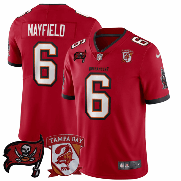 Tampa Bay Buccaneers Baker Mayfield Tampa Bay Logo Patch Jersey - All Stitched - Red