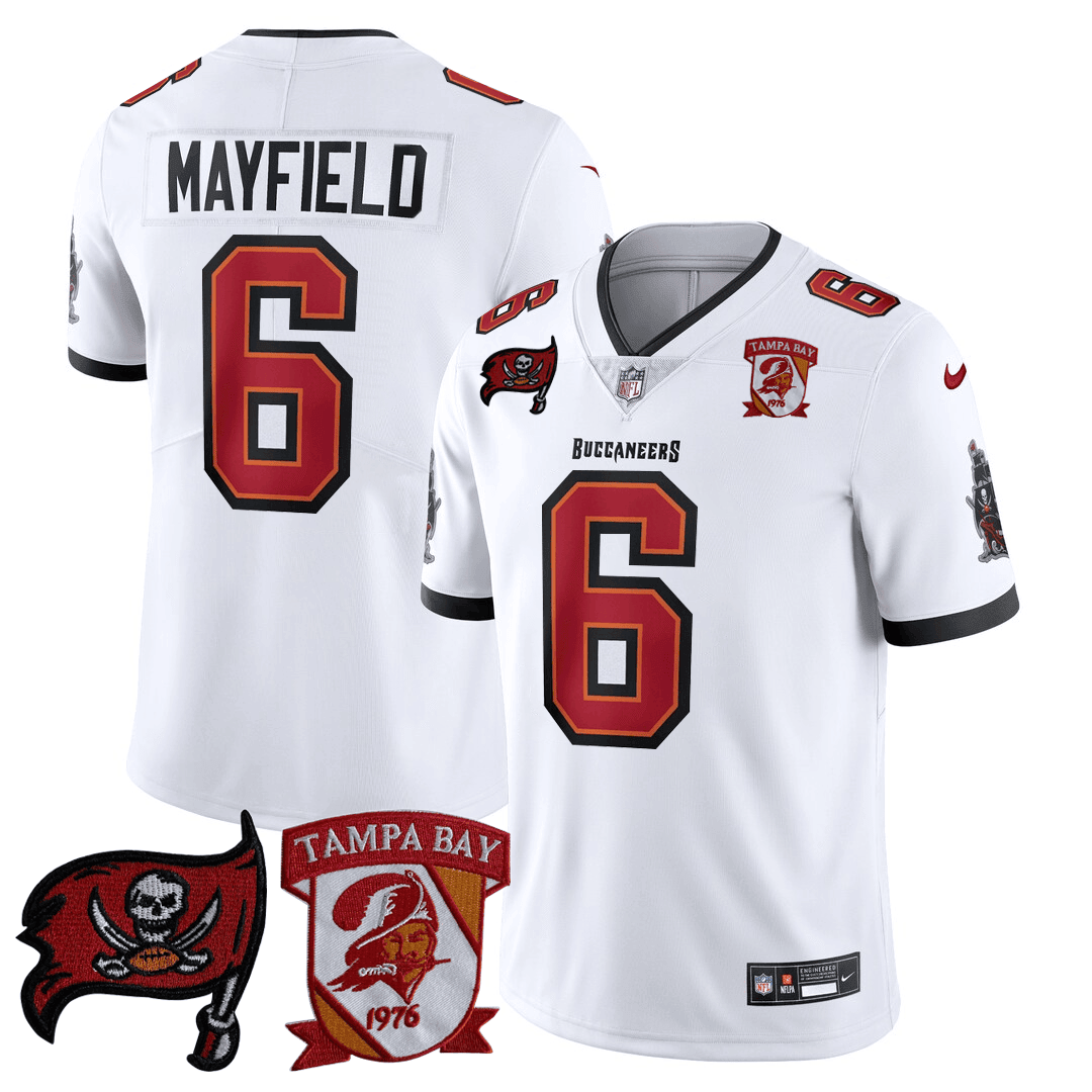 Tampa Bay Buccaneers Baker Mayfield Tampa Bay Logo Patch Jersey - All Stitched - White