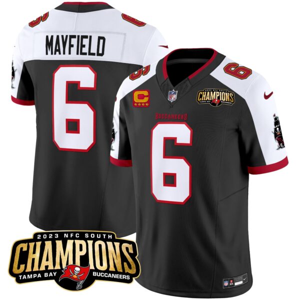 Tampa Bay Buccaneers Baker Mayfield 2023 NFC South Champions Patch Vapor Jersey - All Stitched - Black Alternate
