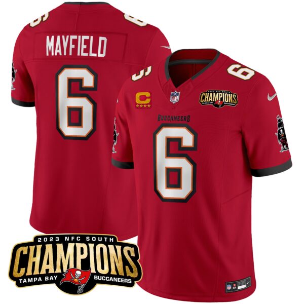 Tampa Bay Buccaneers Baker Mayfield 2023 NFC South Champions Patch Vapor Jersey - All Stitched - Red