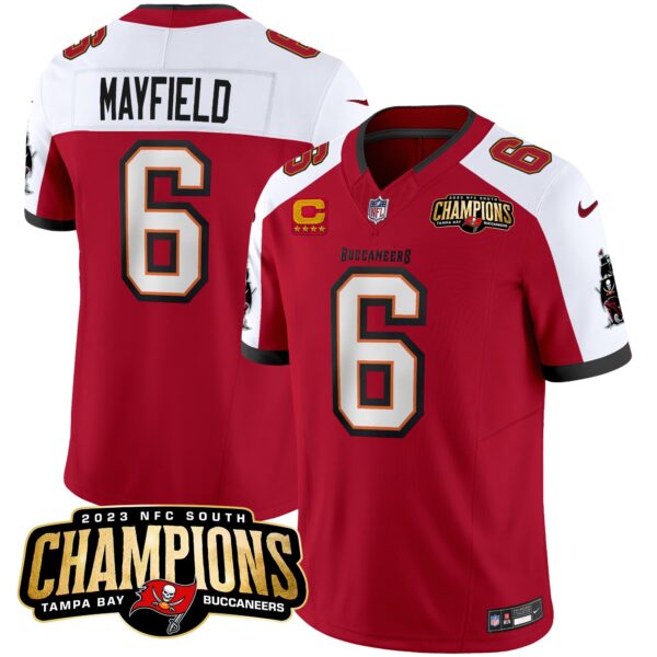 Tampa Bay Buccaneers Baker Mayfield 2023 NFC South Champions Patch Vapor Jersey - All Stitched - Red Alternate