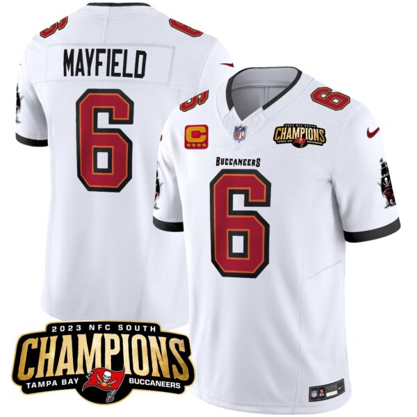 Tampa Bay Buccaneers Baker Mayfield 2023 NFC South Champions Patch Vapor Jersey - All Stitched - White