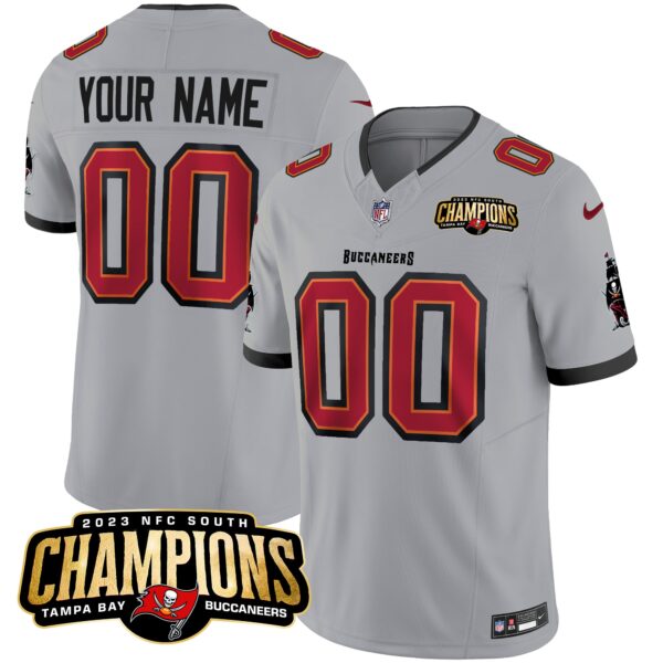 Tampa Bay Buccaneers 2023 NFC South Champions Patch Vapor Custom Jersey - All Stitched - Gray