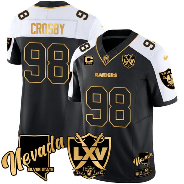Las Vegas Raiders Maxx Crosby 65th Anniversary Gold Vapor Limited Jersey - All Stitched - Black Alternate