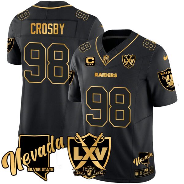 Las Vegas Raiders Maxx Crosby 65th Anniversary Gold Vapor Limited Jersey - All Stitched - Black Gold