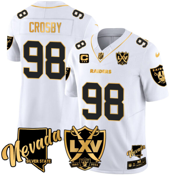 Las Vegas Raiders Maxx Crosby 65th Anniversary Gold Vapor Limited Jersey - All Stitched - White Gold