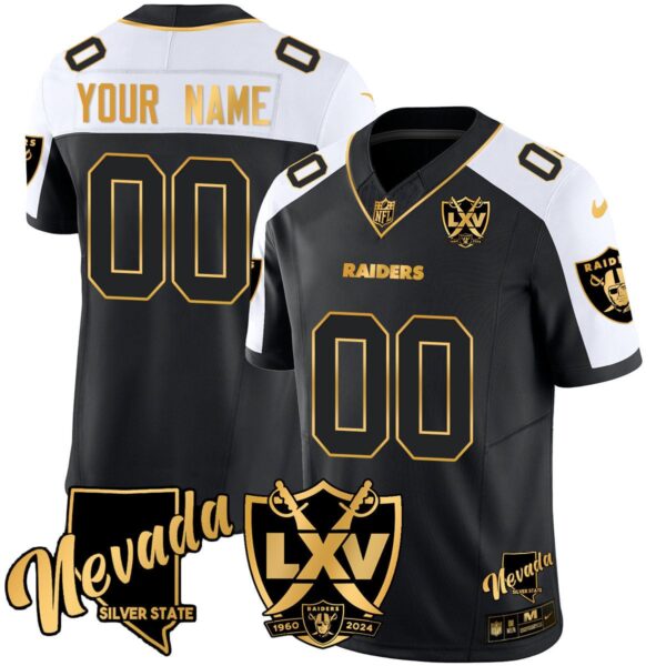 Las Vegas Raiders 65th Anniversary Gold Vapor Limited Custom Jersey - All Stitched - Black Alternate