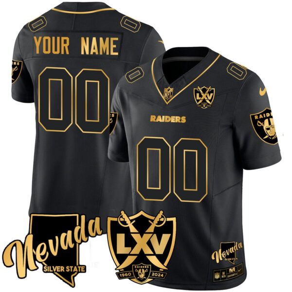 Las Vegas Raiders 65th Anniversary Gold Vapor Limited Custom Jersey - All Stitched - Black Alternate
