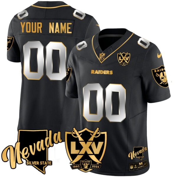 Las Vegas Raiders 65th Anniversary Gold Vapor Limited Custom Jersey - All Stitched - Black Limited