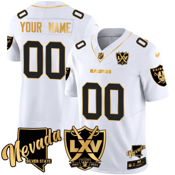 Las Vegas Raiders 65th Anniversary Gold Vapor Limited Custom Jersey - All Stitched - White Gold