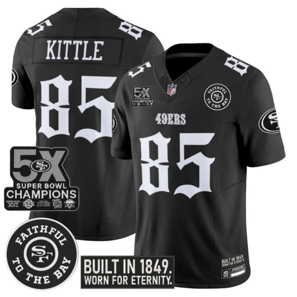 San Francisco 49ers George Kittle 'Fog City Gothic Edition' 5x Champions Patch Vapor Limited Jersey - All Stitched - Black
