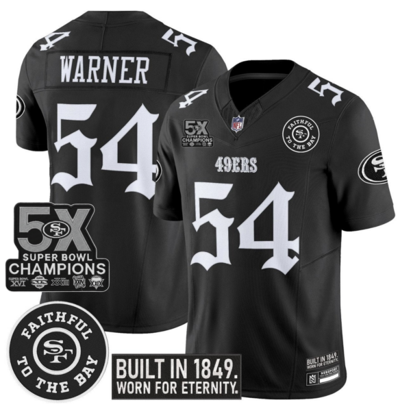 San Francisco 49ers Fred Warner 'Fog City Gothic Edition' 5x Champions Patch Vapor Limited Jersey - All Stitched - Black