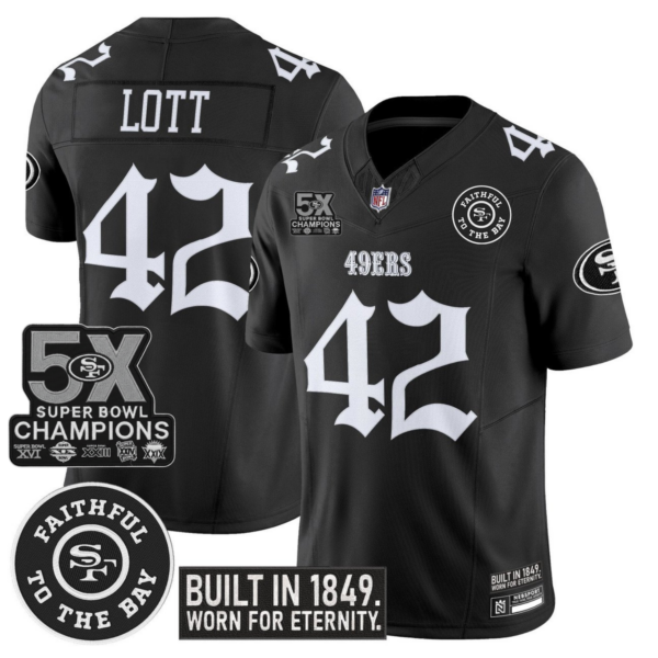 San Francisco 49ers Ronnie Lott 'Fog City Gothic Edition' 5x Champions Patch Vapor Limited Jersey - All Stitched - Black