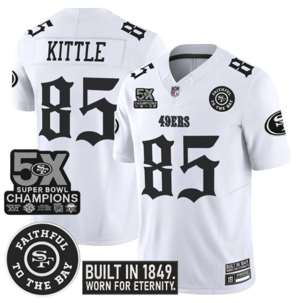 San Francisco 49ers George Kittle 'Fog City Gothic Edition' 5x Champions Patch Vapor Limited Jersey - All Stitched - White