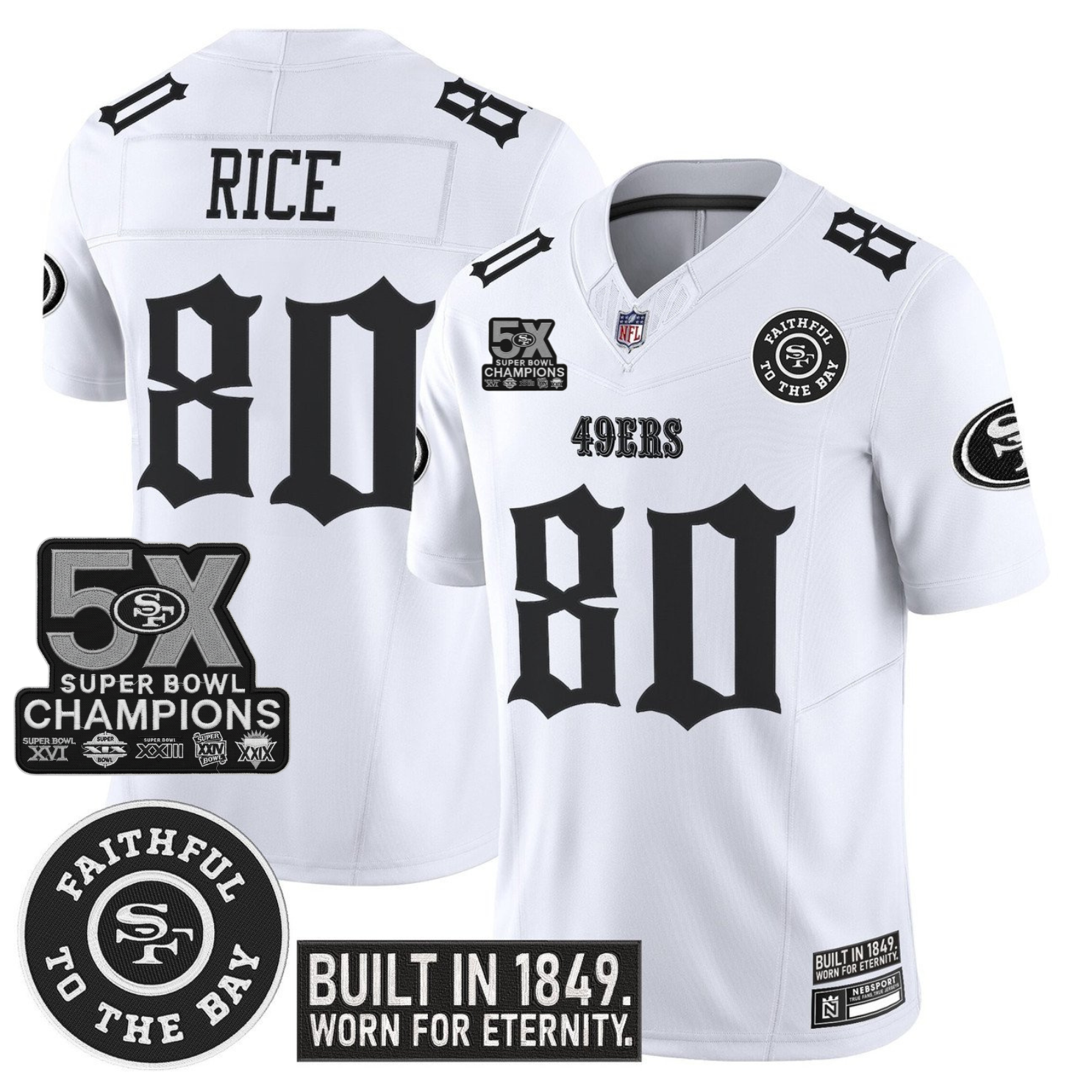 San Francisco 49ers Jerry Rice 'Fog City Gothic Edition' 5x Champions Patch Vapor Limited Jersey - All Stitched - White