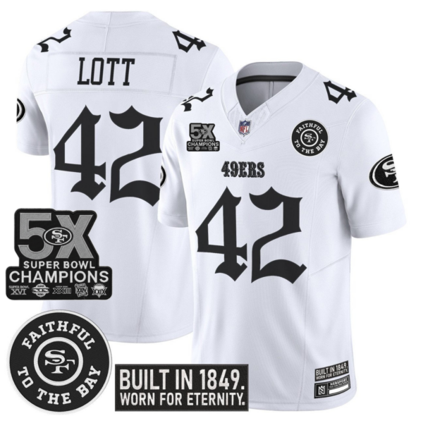 San Francisco 49ers Ronnie Lott 'Fog City Gothic Edition' 5x Champions Patch Vapor Limited Jersey - All Stitched - White