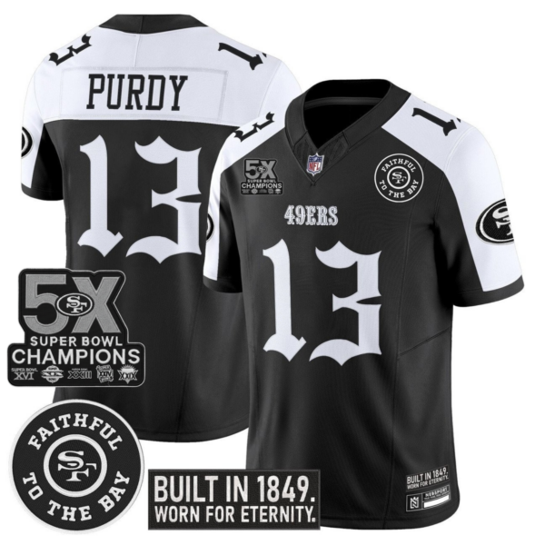 San Francisco 49ers Brock Purdy 'Fog City Gothic Edition' 5x Champions Patch Vapor Limited Jersey - All Stitched - Alternate