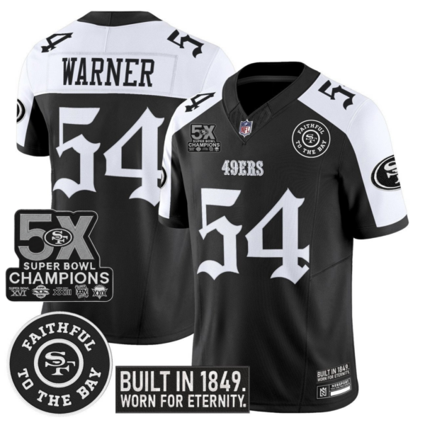 San Francisco 49ers Fred Warner 'Fog City Gothic Edition' 5x Champions Patch Vapor Limited Jersey - All Stitched - Alternate