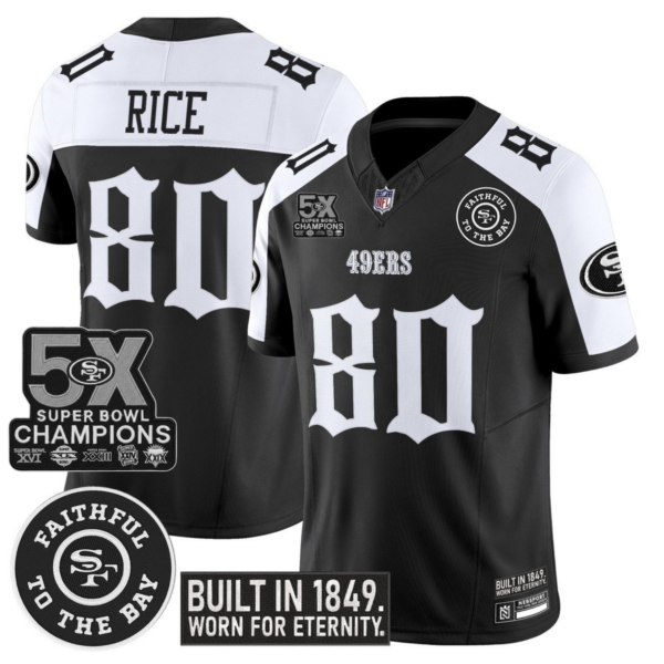San Francisco 49ers Jerry Rice 'Fog City Gothic Edition' 5x Champions Patch Vapor Limited Jersey - All Stitched - Alternate