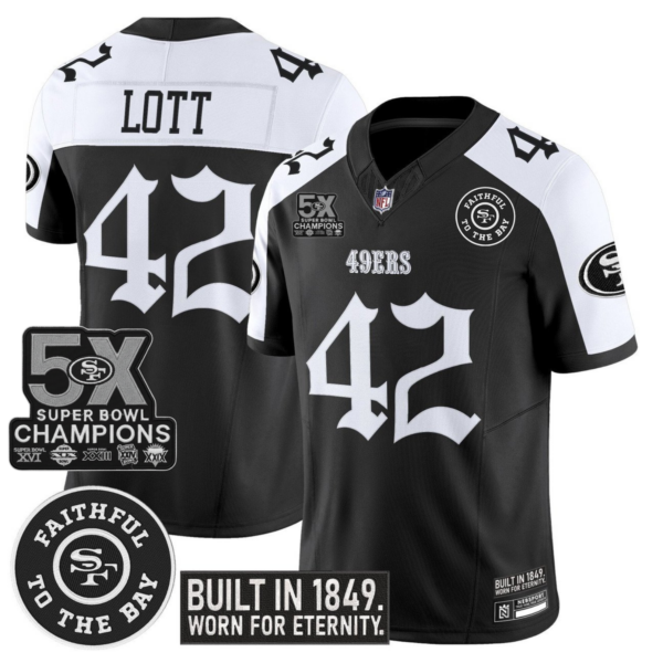 San Francisco 49ers Ronnie Lott 'Fog City Gothic Edition' 5x Champions Patch Vapor Limited Jersey - All Stitched - Alternate