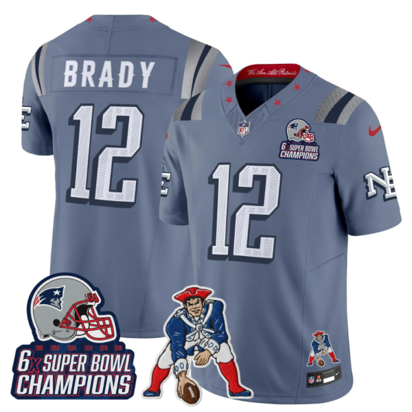 New England Patriots Tom Brady '6x Champions' Rivalries Throwbacks Mascot Patch Vapor Limited Jersey - All Stitched - Teal